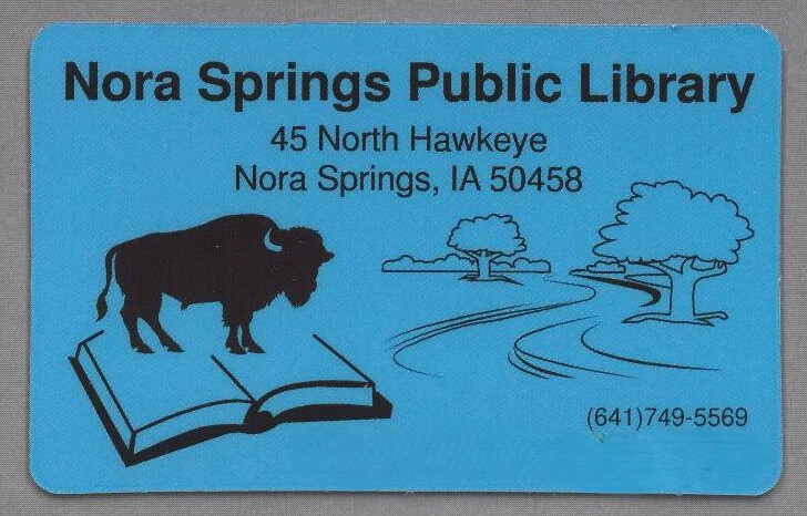 Buffalo icon on an open book Nora Spring Public Library